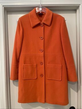 Vintage German Orange Button-Front Wool & Cashmere Blend Coat